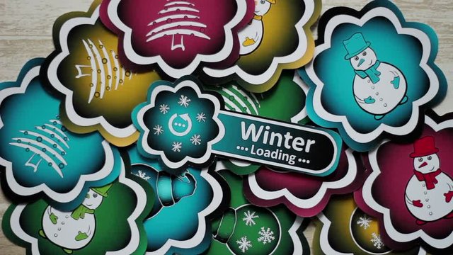 Winter loading heap of stickers