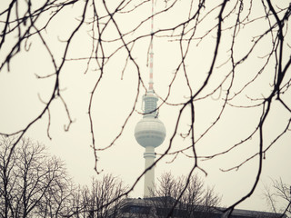 Alexanderplatz station with the tv tower on the background