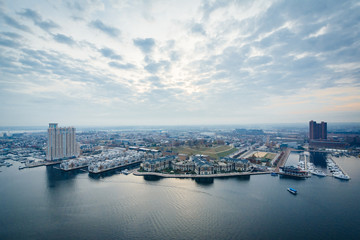 Naklejka premium Aerial view of Federal Hill and the Inner Harbor of Baltimore, M