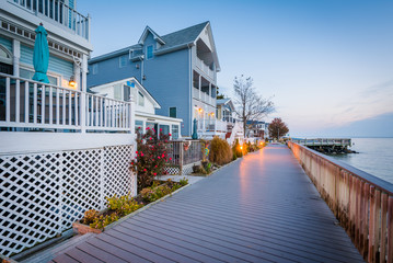 Waterfront houses and boardwalk, in North Beach, Maryland.