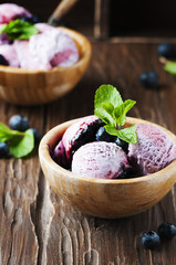 Ice-cream with blueberry and mint