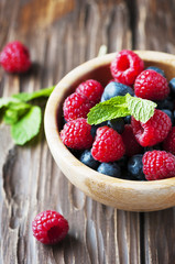 Mix of raspberry and blueberry with mint