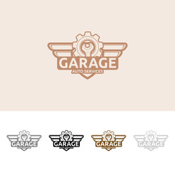 Repair car auto service logo icon emblem badge. Wrench and gear on a red background shield.