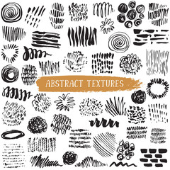 Vector collection of black ink abstract textures.
