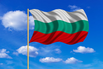 Flag of Bulgaria waving on blue sky background