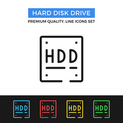 Vector hard disk drive icon. Thin line icon