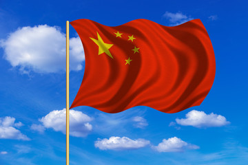 Flag of China waving on blue sky background