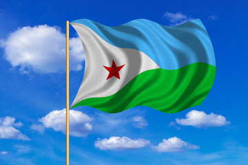 Flag of Djibouti waving on blue sky background