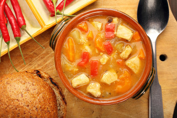Chicken stew with hot chilli in bowl