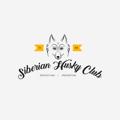 Vector image of a dog siberian husky design on white background and yellow background, Logo, Symbol, Animals