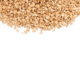 Healthy oat flakes on white background. Copy space. Top view, high resolution product.