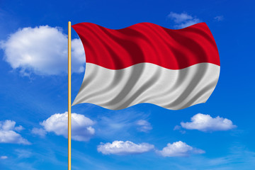 Flag of Indonesia, Monaco, Hesse on flagpole wavy
