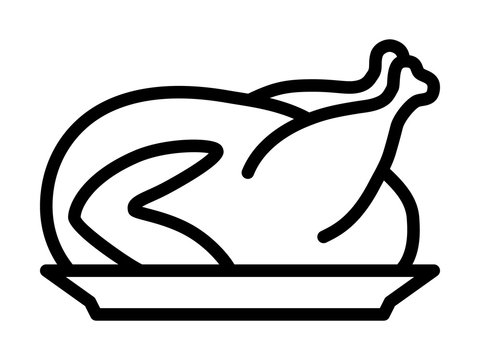 Thanksgiving Turkey Dinner On A Plate Line Art Icon For Apps And Websites