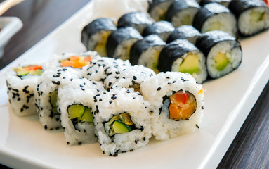 Sushi served on a plate