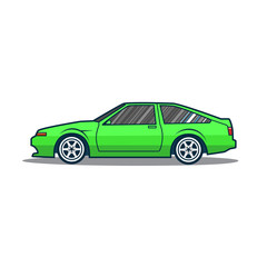 Fototapeta na wymiar Vector old japan sport car. Green cartoon car. Side view.