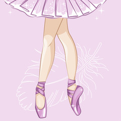 Beautiful ballerina in classical tutu. Slender legs in ballet slippers, pointe shoes. Hand drawn illustration. © Svetlana Ivanova