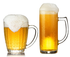 cold mug of beer with foam isolated on white background