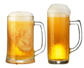 cold mug of beer with foam isolated on white background