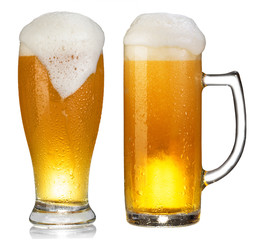 cold mug of beer with foam isolated on white background