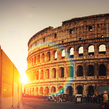 Colosseum in the evening in Rome, Italy
