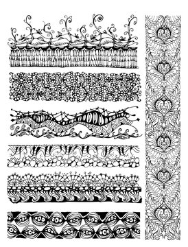 Abstract decorative seamless pattern, zentagle style borders set