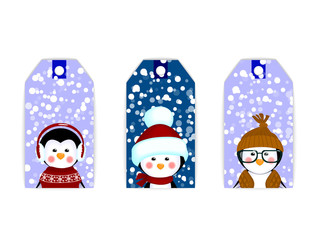 tag label card christmas penguins