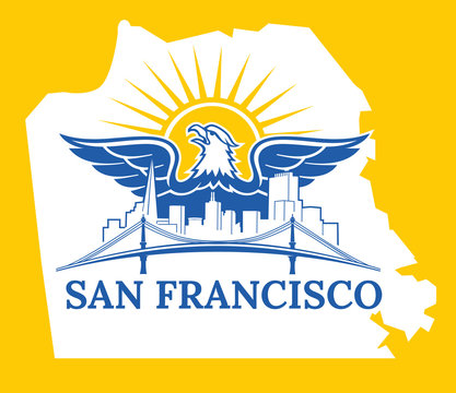 San Francisco map color.  Welcome to USA. San Francisco City. California