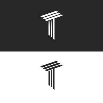 Monogram letter T logo black and white isometric initials together TTT icon, 3D hipster typography design element