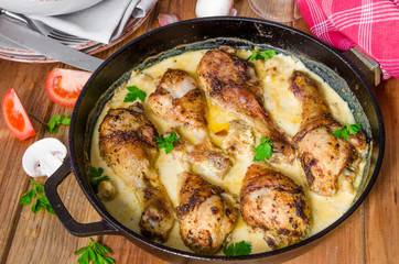 Chicken with mushrooms in cream sauce