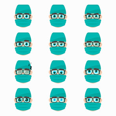 Set of cute surgeon emoticons.