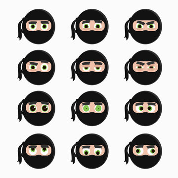 Set of cute ninja emoticons.
