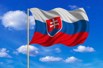 Flag of Slovakia waving on blue sky background