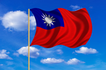 Flag of Taiwan waving on blue sky background