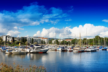 Fototapeta na wymiar Oslo yacht club near coast background