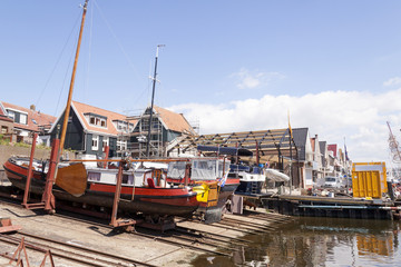 The slipways of the shipyards to the port of Urk