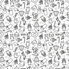 Christmas seamless pattern black and white.