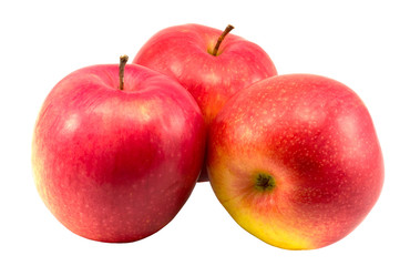 Three red apples isolated on white background