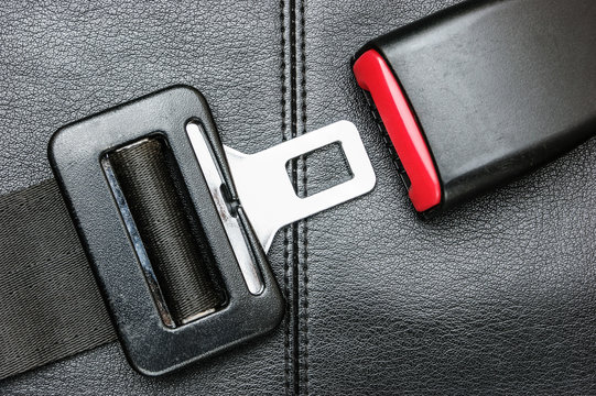seat belt on a black leather