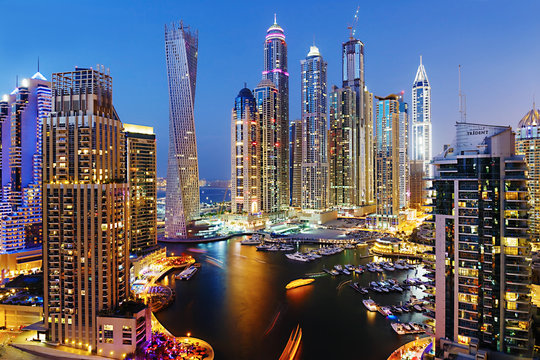 A View Of Dubai Marina At Dusk From The Top