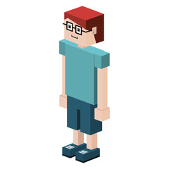 blocks child with t-shirt and shorts and glasses vector illustration