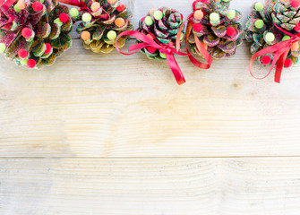 Handmade christmas ornaments as greeting background