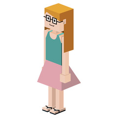blocks girl with t-shirt unsleeves and skirt and glasses vector illustration