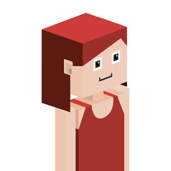 blocks girl half body with shirt without sleeves and redhead vector illustration