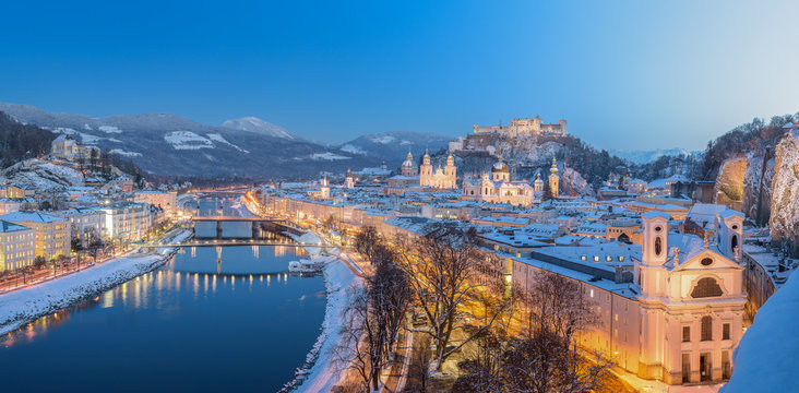 Salzburg City at a winter evening