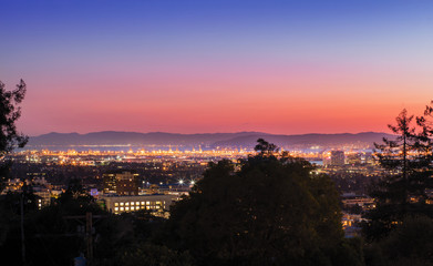 Panorama Night View of Downtown Oakland, Berkeley