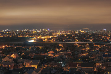 mysterious dramatic view of night city. long exposure.