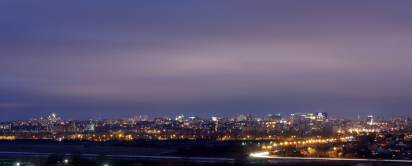 Fototapeta na wymiar mysterious dramatic night cityscape view of Voronezh city
