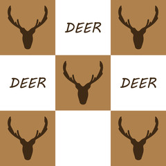 Set of five deer heads over white and brown color boxes with tex