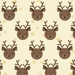 Deer head and stars pattern on color  background