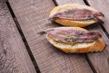 Bread top with anchovy